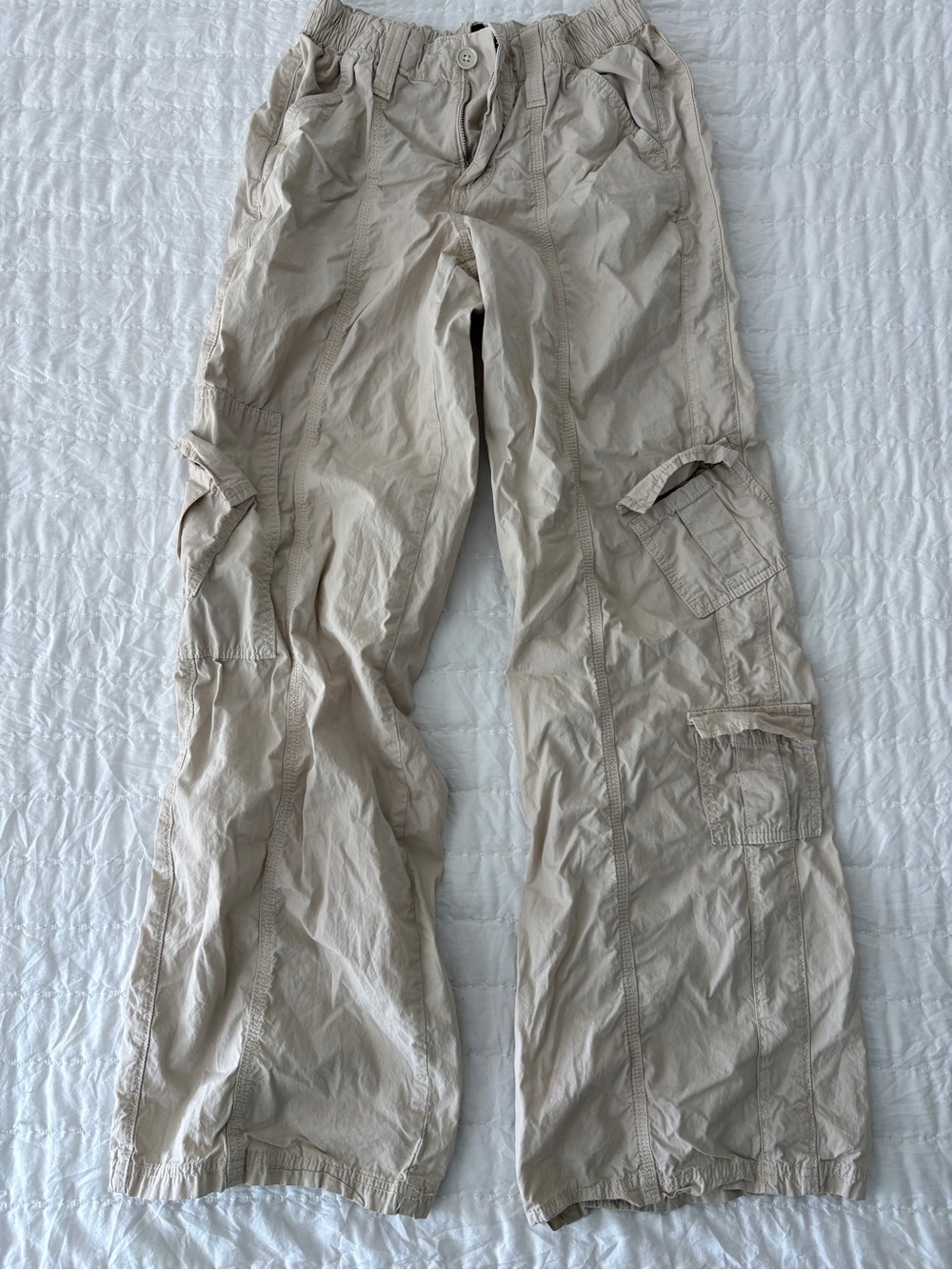 BDG Beige Wide-Leg Cargo Pants with Utility Pockets